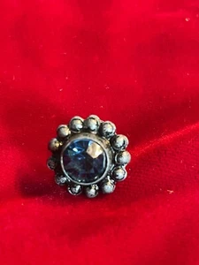 Pewter Tone Setting Large Blue Rhinestone Flower Tie Lapel Pin .75" - Picture 1 of 2