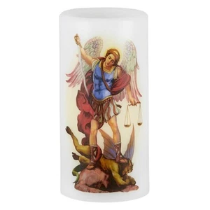 6" H, Flickering Flameless Devotional Candle Saint Michael the Archangel - Picture 1 of 2