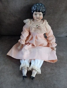 ANTIQUE DOLL 17.5 TALL PORCELAIN HEAD  ARMS LEGS W/ ORIGINAL DRESS/BLOOMER - Picture 1 of 11