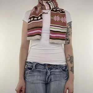 Y2K vintage knit scarf gingerbread heart snowflake - Picture 1 of 5