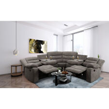 Sectional Manual Recliner Living Room Set Grey Color 
