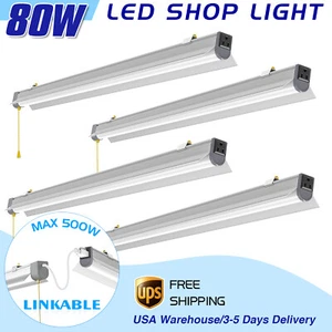 4 x Linkable LED Shop Light 80W Garage LED Tube Bulb Fixtures Hanging Lamp 5000K - Picture 1 of 12