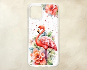 Flamingo mit exotischen Blumen niedlich Aquarell Handyhülle iPhone Samsung Motorola - Bild 1 von 1
