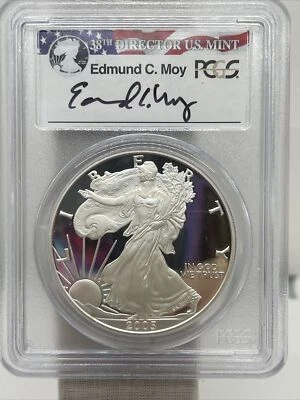 2005-W PCGS PR69DCAM Silver Eagle 38th Director US Signature Label Edmund C. Moy - Image 1 of 4