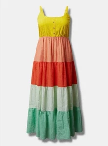 Maxi Vestido Torrid Seersucker Verde Naranja Amarillo Nuevo con Etiquetas Nuevo 4X - Imagen 1 de 9