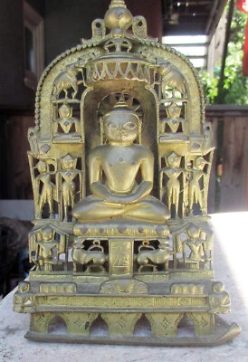 ANTIQUE 1511 INDIA JAIN SHRINE 7 3/4 by 4 3/4 INCHES, SIGNED, SILVER ACCENTS - Image 1 of 4