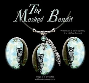 DESPERADO RACCOON NECKLACE & EARRINGS SET  NATURE WILDLIFE ART - FREE SHIP #BLU' - Picture 1 of 5