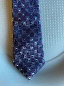 NORDSTROM NECK TIE BOYS SILK NAVY BLUE PURPLE SQUARES 2" WIDTH PRE TIED NEW - Picture 1 of 3