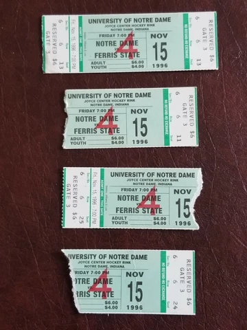 Notre Dame Irish Ice Hockey v. Ferris State Bulldogs 1996 Ticket Stubs Lot of 4 Cover