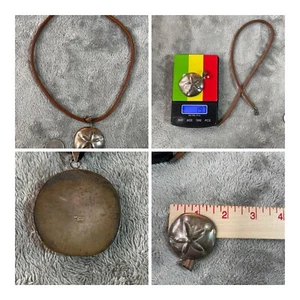 VTG 925 Sterling Silver Mexico Sand Dollar Pendant With Leather Necklace !! - Picture 1 of 8