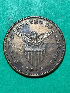 US PHILIPPINES ONE CENTAVO 1915-S KEY DATE SCARCE #66 - Picture 1 of 2