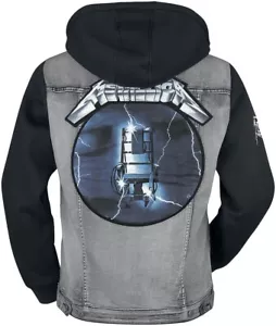 Metallica Jacket Thrash Metal Band Denim Men's Gray Jean Jacket Hoodie - Picture 1 of 8