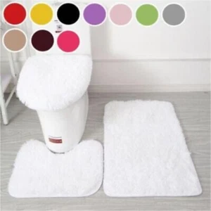 Bathroom Bath Mat Contour Rug Set with Toilet Lid Covers Home Decoration 3 Piece - Picture 1 of 21