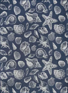 5x7 Blue Nautical Machine Made Shells Snails Ocean ECO1405 - Aprx 5'3"x7'3" - Picture 1 of 2