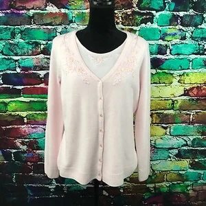 Mujer Rosa Acanalado Suéter Botones Frontales Floral Carolyn Taylor Mujer Talla S - Imagen 1 de 9