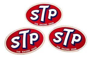 3 Vtg STP Oil Racing Car The Racers Edge Classic Oval Sticker 1960-70s NOS New - Picture 1 of 4