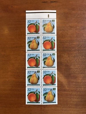 US Stamps, Scott #2488a Peaches & Pear pane10 never folded 32¢ XF/S M/NH VF 1995 - Image 1 of 2