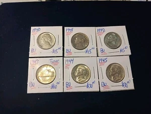 1940-1945 Jefferson Nickel BU Choice 6 Different Years 3 are 35% Silver 1 Toner - Picture 1 of 4