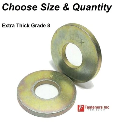USS Extra Thick MCX Style Flat Washers Grade 8 Steel Zinc Yellow (All Size & Qty - Image 1 of 3