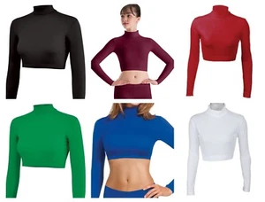 NEW Mock Long Sleeve L/S Dance Fashion Cheer Costume Crop Top Child & Adult - Picture 1 of 6