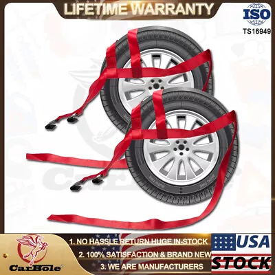 2 Car Tire Basket Straps Adjustable Wheel Net Set Flat Hook For Tow Dolly DEMCO - Image 1 of 4