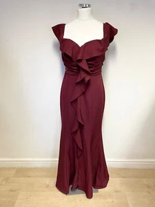 JARIO BURGUNDY FRILL FRONT LACE UP BACK ON/ OFF SHOULDER EVENING DRESS SIZE 18 - Picture 1 of 5