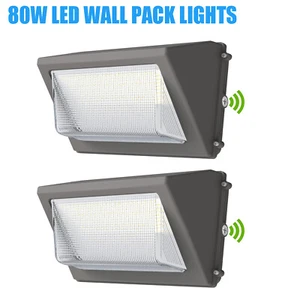 2 x 80W LED Wall Pack Light Dusk to Dawn Replace 350W HPS/HID Outdoor Commercial - Picture 1 of 9