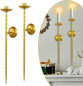 Candle Sconces Long Wall Candle Holder Set of 2 Gold Fireplace Dining Room 23.6" - Picture 1 of 13