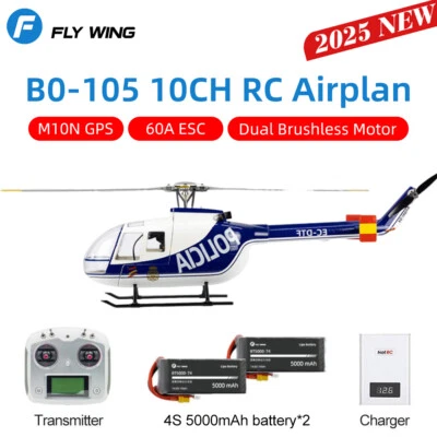Fly Wing BO-105 Policía Simulación RC Helicóptero 10CH GPS Doble Motor 2 Baterías EE. UU. Foto 1 de 4