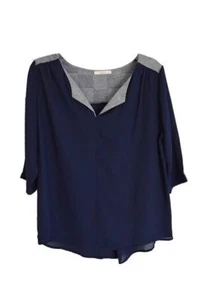 Top manga 3/4 azul marino y gris Le Lis para fijación de puntada nuevo sin etiquetas - Imagen 1 de 1