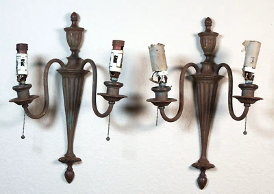Par de apliques de pared antiguos neoclásicos de dos brazos cadena de tracción Foto 1 de 4