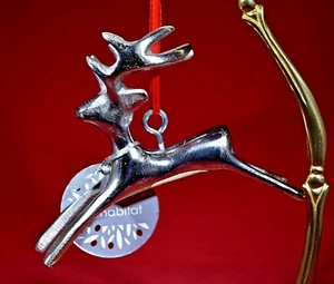 Solid Silver Chrome Reindeer Christmas tree Ornament by Luxehabitat 5.5" x 4" - Picture 1 of 5