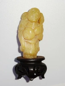 19/20C Chinese Yellow Jade Carving Deity & Gourd on Fitted Stand (FeO)#39 - Picture 1 of 8