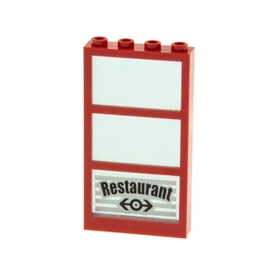 1x Lego Window Red 1x4x6 3 Fields Pane Blue Sticker Restaurant 6160c03pb10 - Picture 1 of 2