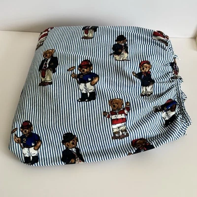 Vintage Ralph Lauren Polo Bear TWIN FITTED Sheet Blue Striped Cotton - Image 1 of 4