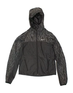NIKE Womens Hooded Rain Jacket UK 6 XS Black Striped Nylon BL09 - Picture 1 of 3