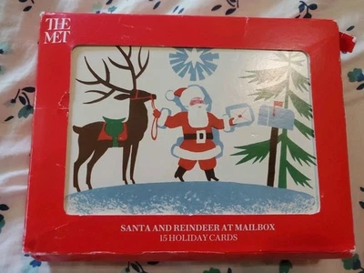 THE MET MET Metropolitan Museum Of Art Christmas Cards Santa & Reindeer Mailbox 15-pk