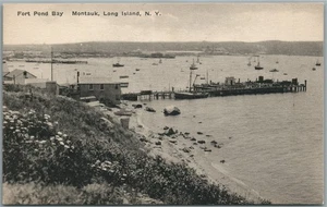 LONG ISLAND NY MONTAUK FORT POND BAY ANTIKE POSTKARTE - Bild 1 von 2