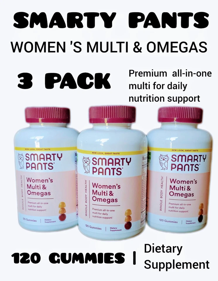 3-PACOTES Smartypants Suplemento Dietético Feminino Multi Vitamina e Omegas-120 Gomas - Imagem 1 de 4