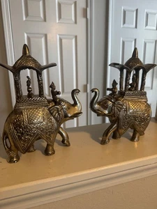 10 inch Antique silver Ambamari Elephant statue set Handcrafted Tibet Tibetan - Picture 1 of 14