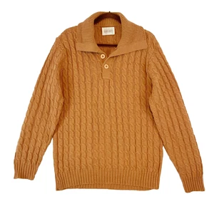 Vtg Lord Jeff Cable Knit Sweater Men's L Orange Brown Butterscotch Grandpa - Picture 1 of 4