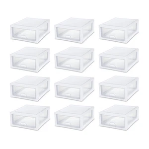 Sterilite 16 Quart Clear Plastic Stacking Storage Drawer Container Box, 12 Pack - Picture 1 of 10