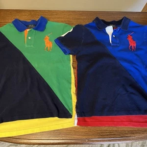 Polo Ralph Lauren Youth M (10-12) Color Block Big Pony Polo Shirts Pair Preppy - Picture 1 of 11