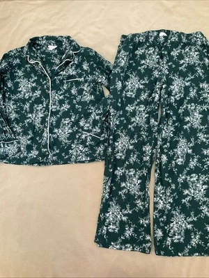 Conjunto de pijama de franela Charter Club Top Pantalones Mujer Grande Verde Floral Navidad Foto 1 de 4