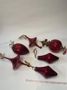 Vintage Six Beautiful Red Thick Glass Ornaments Gold And Silver Accents - Picture 1 of 10