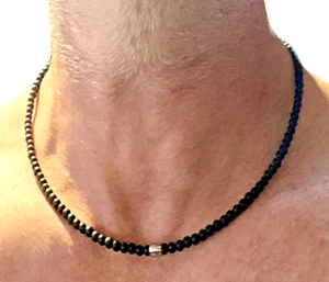 Collana pietre dure onice nero da uomo in acciaio inox lunga 50 cm donna di - Foto 1 di 4
