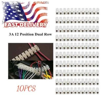 Dual Row 12 Positions 3A Screw Terminal Electric Barrier Strip Block 10PCS - Image 1 of 4
