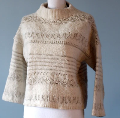 Polo Ralph Lauren Medium Lambswool Silk Alpaca Wool Cropped Chunky Sweater READ - Image 1 of 4