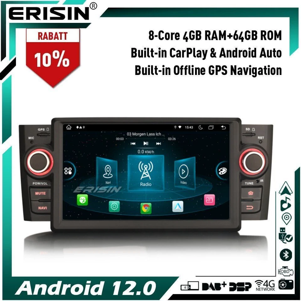 64GB 8-Kern Android 13 GPS Autoradio Navi DAB+CarPlay GPS für Fiat Punto Linea - Bild 1 von 4