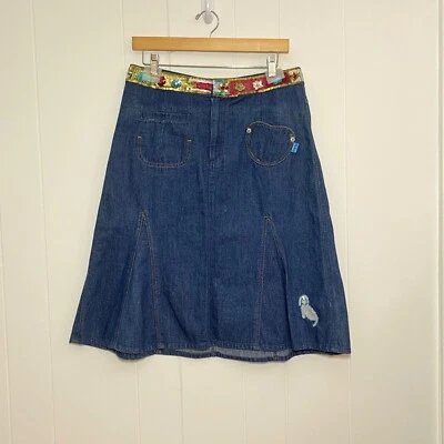油性全牛仔裙女式 40 US 12 蓝色亮片口袋装饰乐趣 — 第 1/4 张图片